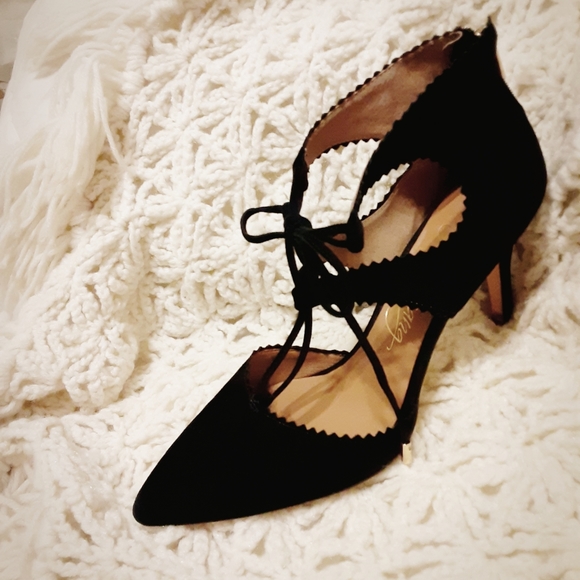 Black Suede Lace Up Heels (3½) by Arturo Chiang - Picture 3 of 16